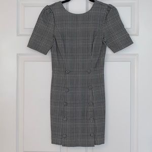 NBD Mini plaid Dress - Low back Button front details - White & Black -Size Small